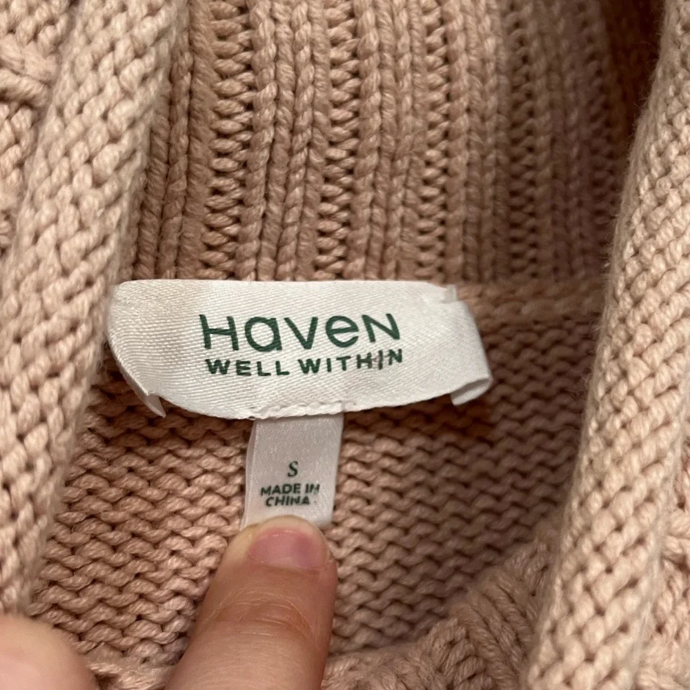 Haven Well Within Cotton Cable-Sleeve Rollneck Sweater size Small